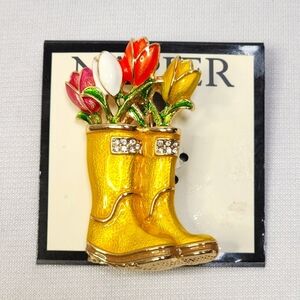 Napier Uellow Rain Boots and Tulip Brooch